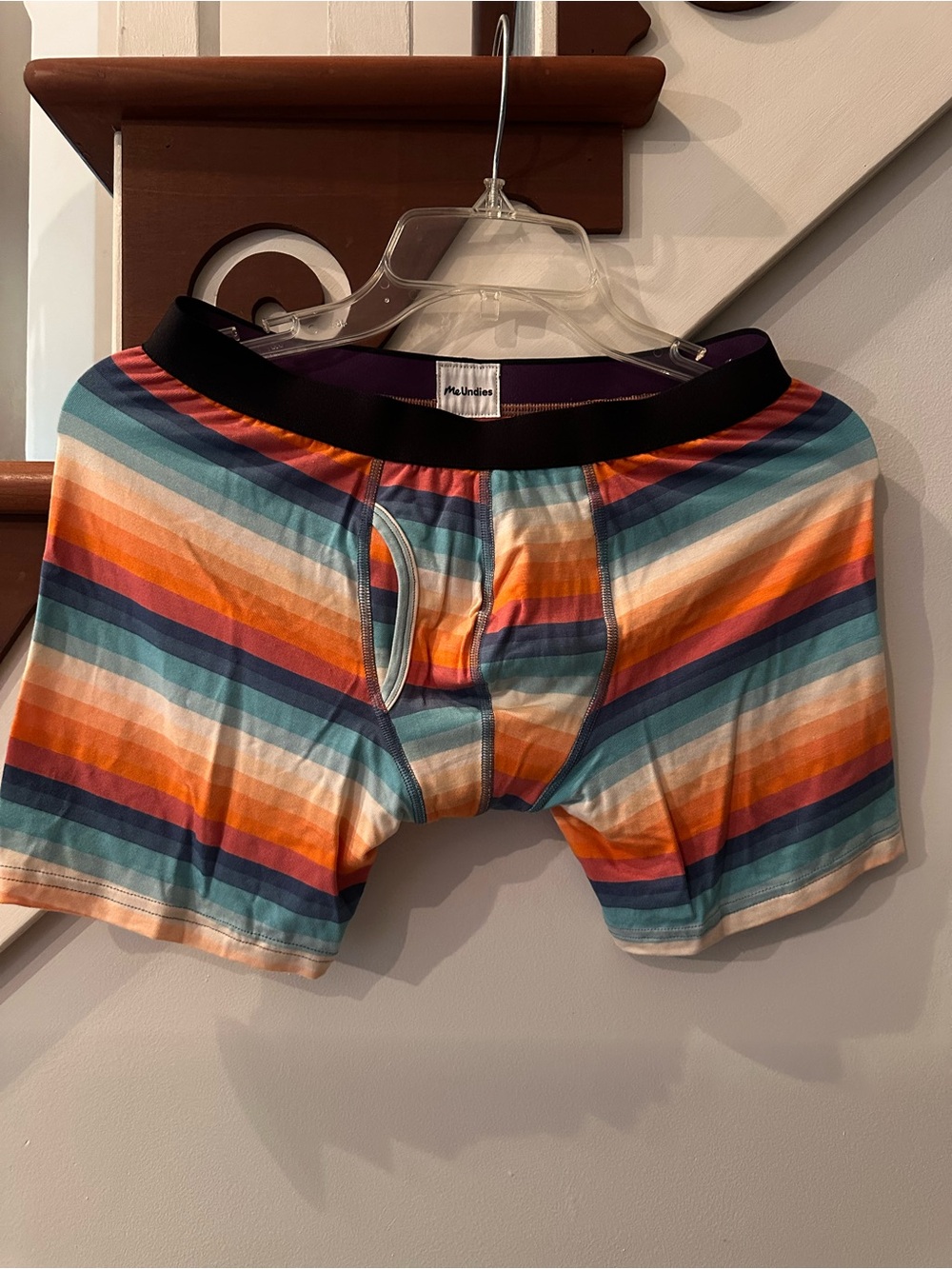MeUndies Multicolor Rainbow Stripe Briefs in Purple, Teal, Orange and Cream